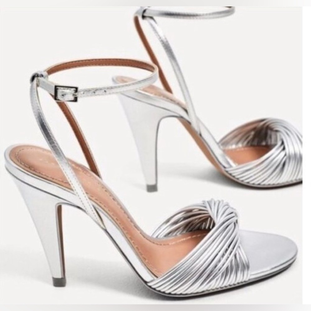 Zara Elegant Silver Strappy Heels